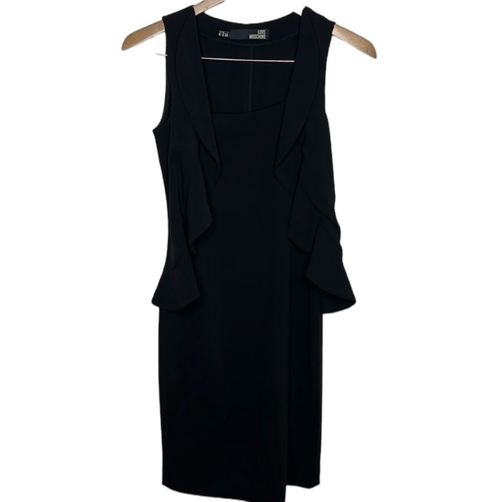 Love Moschino Black Double Ruffle Sleeveless Peplum Shift Dress Women Size 2
